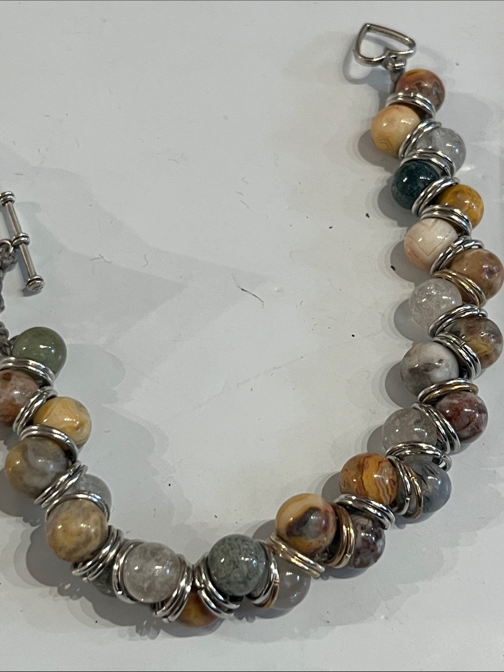 Multi-Color Natural Stone Beaded Bracelet with Silver Accents Jasper/ etc